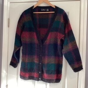 Vintage Paul Harris Plaid Long Sleeve Mohair Blend Knitted Cardigan L